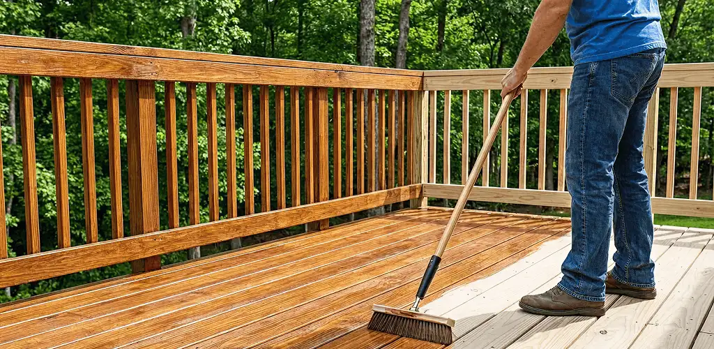 Deck staining and sealing application on a wood deck in Albuquerque, NM
