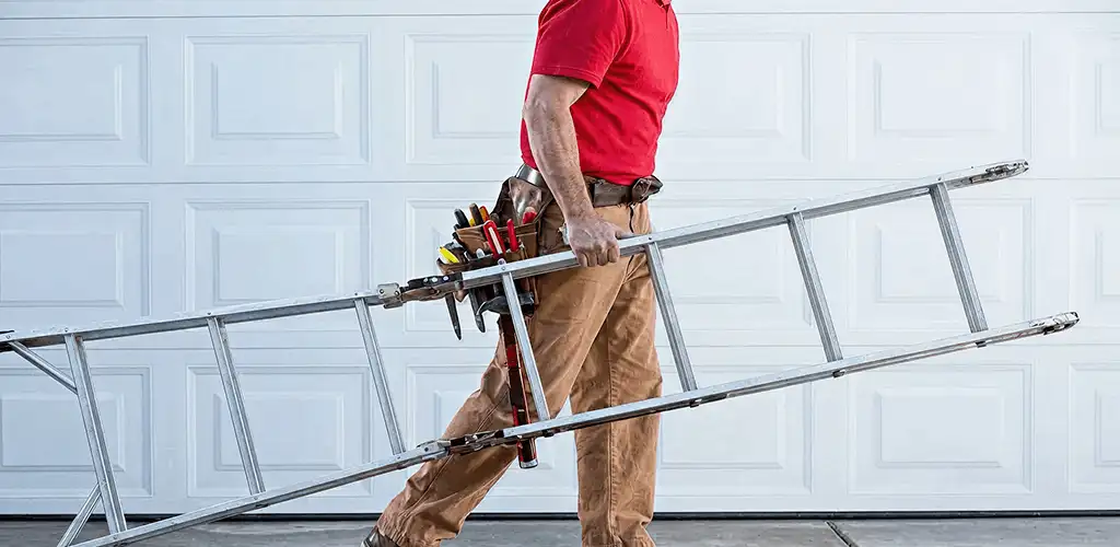 Garage door repair technician arriving with tools and ladder in Albuquerque, NM