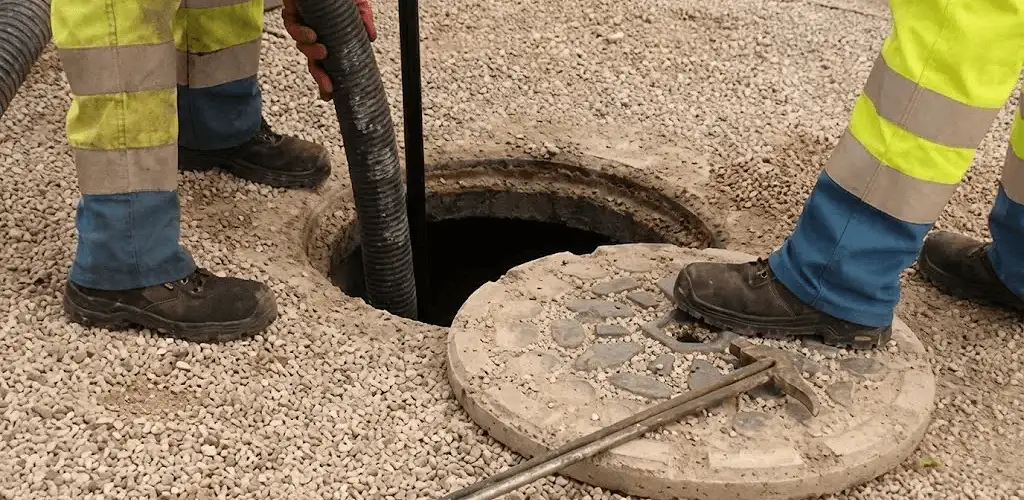 Drain cleaning crew clearing a sewer access point with professional equipment in Albuquerque, NM